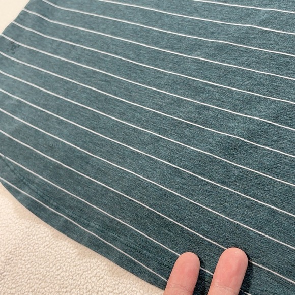 Lululemon 5 Year Basic T-Shirt Men's M* Green Stripe Stretch Logo Crew‎ *HOLES - Picture 11 of 13